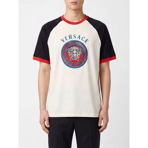 Versace Men Versace Medusa Logo Cotton T-Shirt With Contrast Profiles
